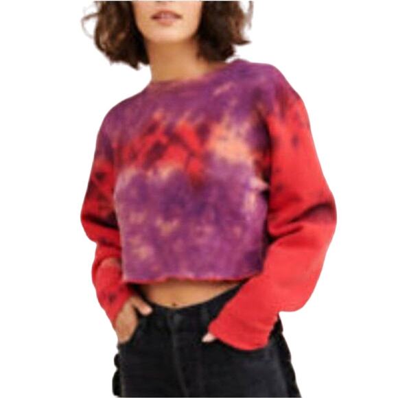 Neema California Chloe Red Purple Crop Pullover Sweatshirt M Tie-Dye Sun Washed - Picture 3 of 14